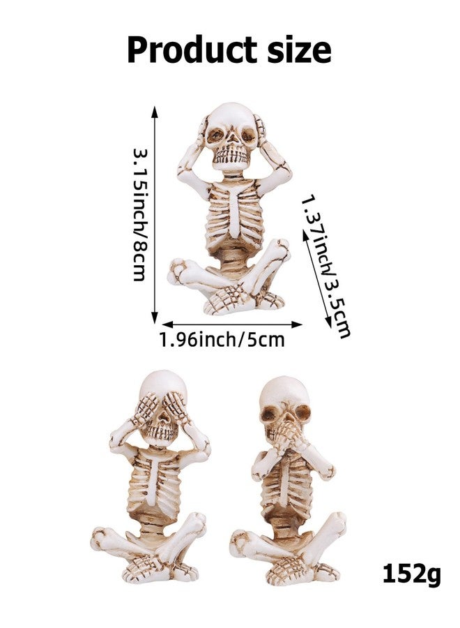 SHENIAFC 3 Pcs Aquarium Skeleton Decor - Waterproof Resin Hear No See No Speak No Evil Figurines for Fish Tank, Halloween Gothic Underwater Scene Setup - Image 2
