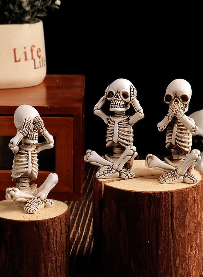 SHENIAFC 3 Pcs Aquarium Skeleton Decor - Waterproof Resin Hear No See No Speak No Evil Figurines for Fish Tank, Halloween Gothic Underwater Scene Setup - Image 4