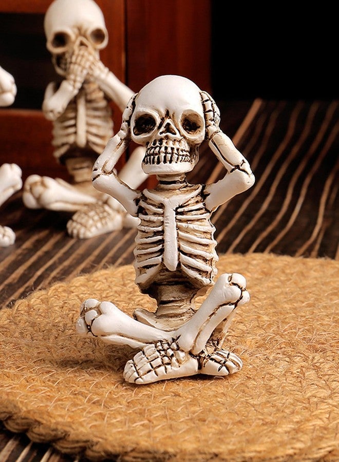 SHENIAFC 3 Pcs Aquarium Skeleton Decor - Waterproof Resin Hear No See No Speak No Evil Figurines for Fish Tank, Halloween Gothic Underwater Scene Setup - Image 3