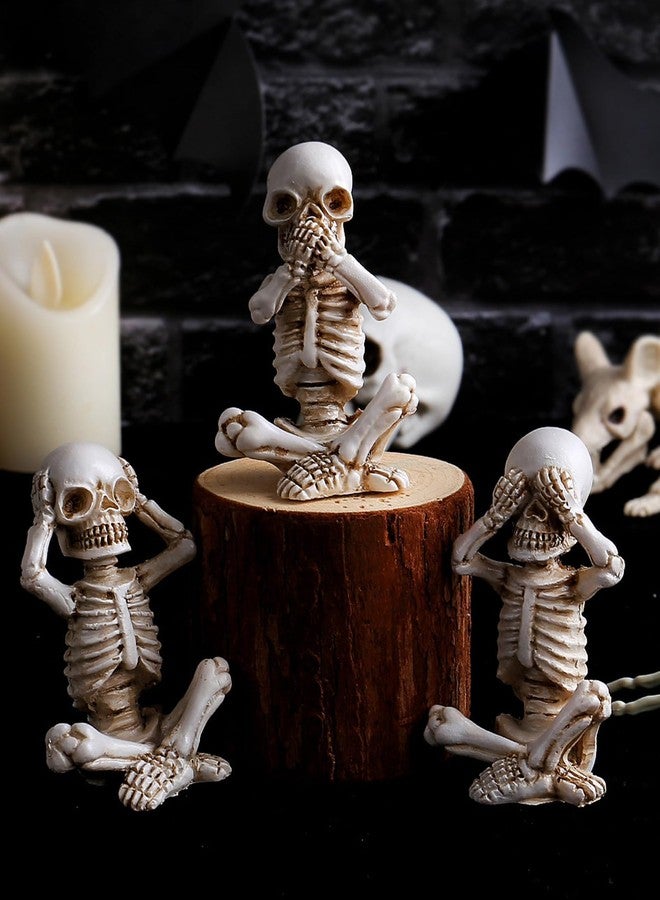 SHENIAFC 3 Pcs Aquarium Skeleton Decor - Waterproof Resin Hear No See No Speak No Evil Figurines for Fish Tank, Halloween Gothic Underwater Scene Setup - Image 5