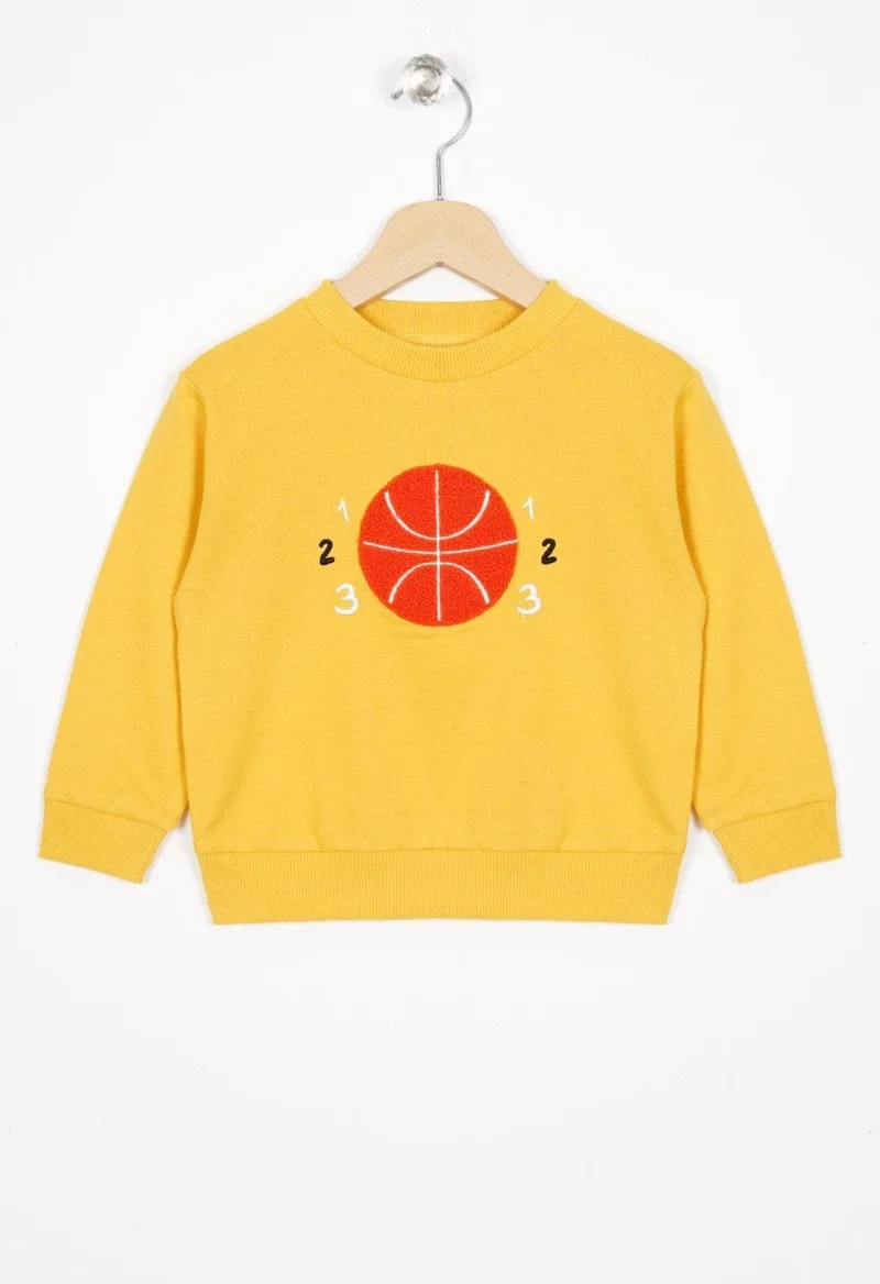زيبكيدز Basketball Embroidered Dark Mustard Colored Boy's Sweatshirt