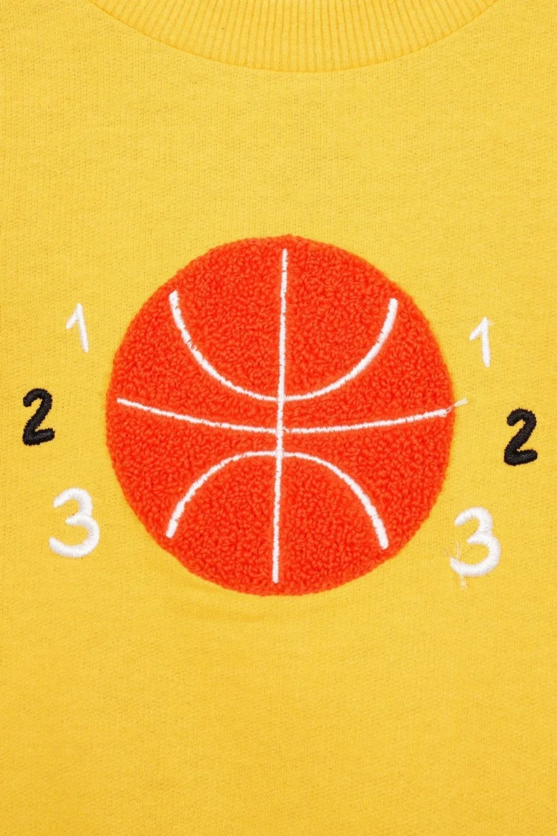 زيبكيدز Basketball Embroidered Dark Mustard Colored Boy's Sweatshirt