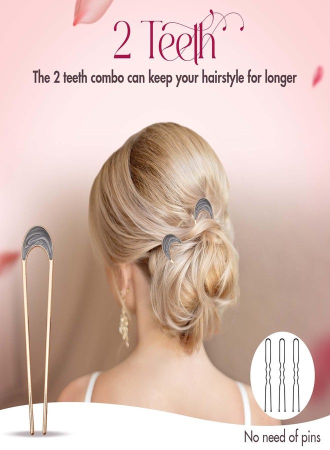 Homeaura 4 Pcs Metal U Shaped Hair Pins for Women | Judas Pins for Hair Bun | Korean Hair Accessories | Stylish Hair Bun Stick | French Hair Pin for Women and Girls - Image 3