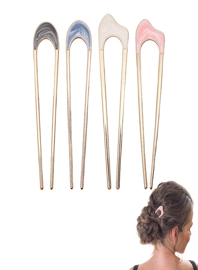 Homeaura 4 Pcs Metal U Shaped Hair Pins for Women | Judas Pins for Hair Bun | Korean Hair Accessories | Stylish Hair Bun Stick | French Hair Pin for Women and Girls - Image 1