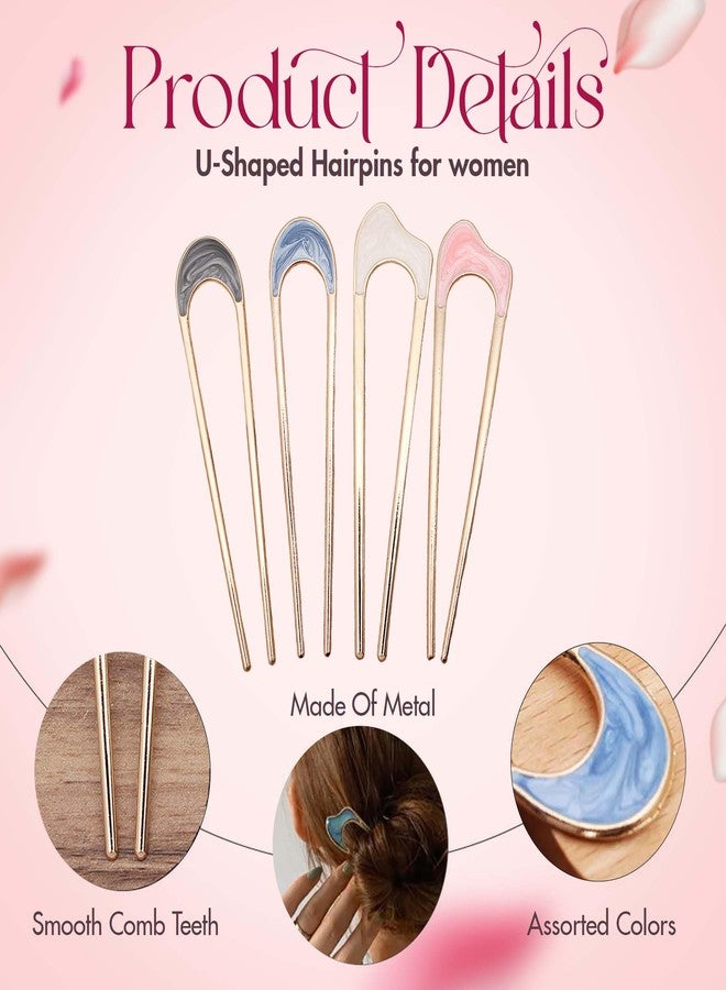 Homeaura 4 Pcs Metal U Shaped Hair Pins for Women | Judas Pins for Hair Bun | Korean Hair Accessories | Stylish Hair Bun Stick | French Hair Pin for Women and Girls - Image 4