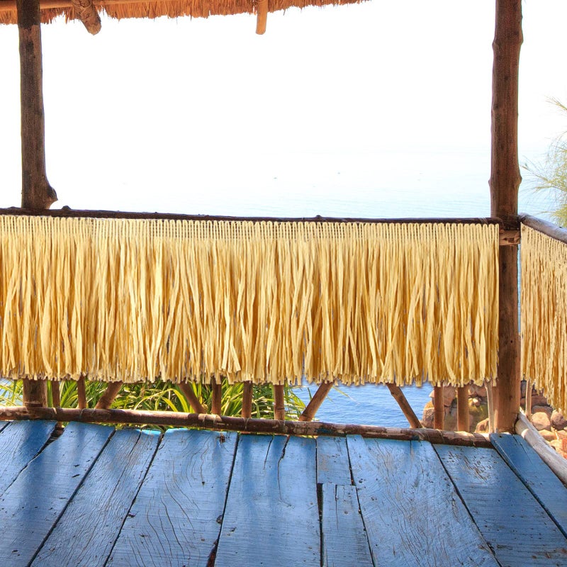 Hawaiian Luau Grass Table Skirt Fringe Tiki Bar Decorations Tropical Raffia Grass Table Skirt for Summer Beach Themed Party Hula Birthday Decorations157 x 12 InchStraw Color2 Pcs