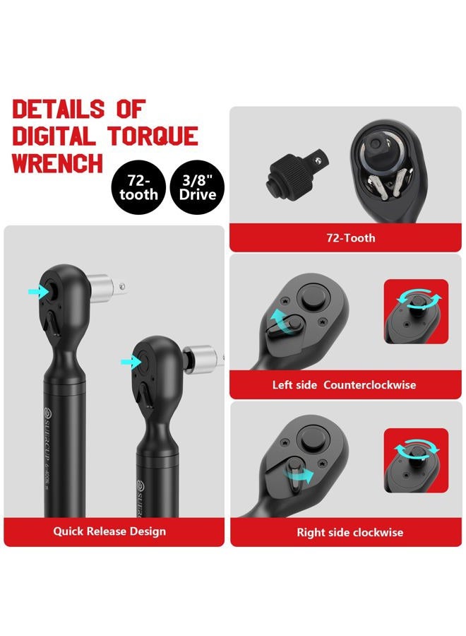 SUERCUP 1/2-inch Drive Digital Torque Wrench 4.4-295 Ft.lb/6-400Nm, ±1% Accuracy Digital Torque Wrench with Buzzer and LED Alarm,9 Preset Mode and Four Units of Measure for Car, Moto and Bike, DIY - Image 5