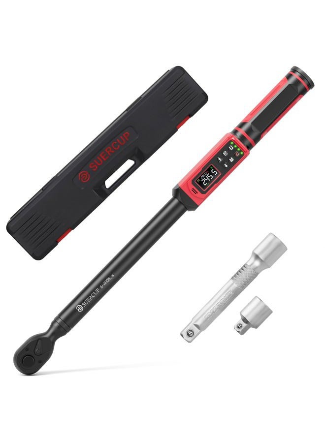 SUERCUP 1/2-inch Drive Digital Torque Wrench 4.4-295 Ft.lb/6-400Nm, ±1% Accuracy Digital Torque Wrench with Buzzer and LED Alarm,9 Preset Mode and Four Units of Measure for Car, Moto and Bike, DIY - Image 1