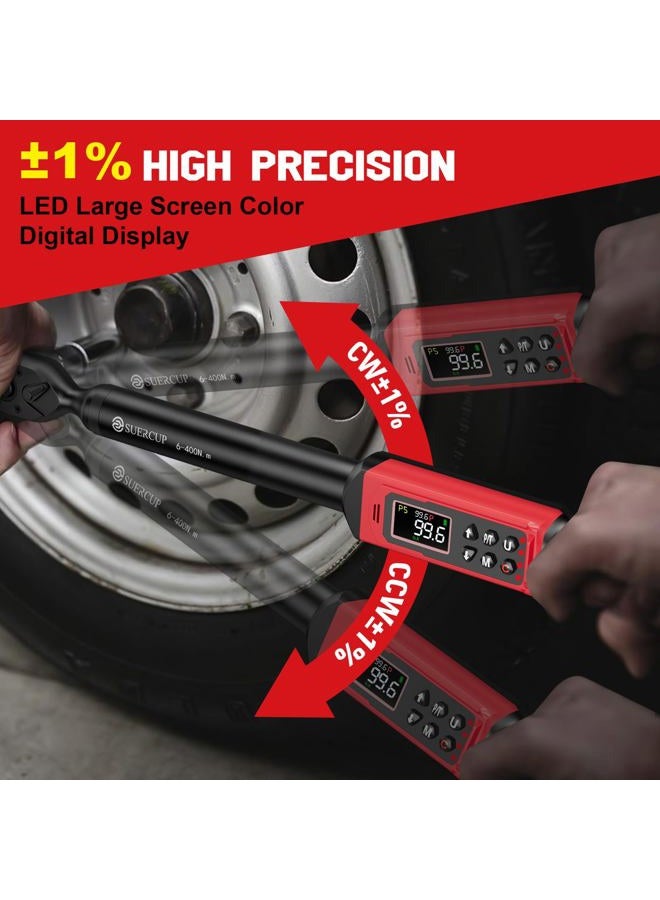 SUERCUP 1/2-inch Drive Digital Torque Wrench 4.4-295 Ft.lb/6-400Nm, ±1% Accuracy Digital Torque Wrench with Buzzer and LED Alarm,9 Preset Mode and Four Units of Measure for Car, Moto and Bike, DIY - Image 2