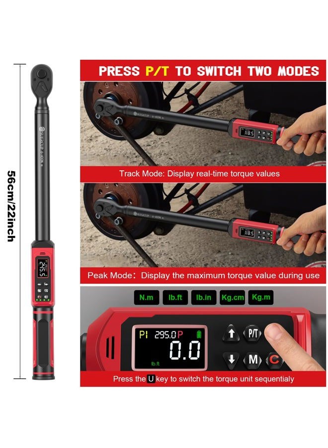SUERCUP 1/2-inch Drive Digital Torque Wrench 4.4-295 Ft.lb/6-400Nm, ±1% Accuracy Digital Torque Wrench with Buzzer and LED Alarm,9 Preset Mode and Four Units of Measure for Car, Moto and Bike, DIY - Image 3