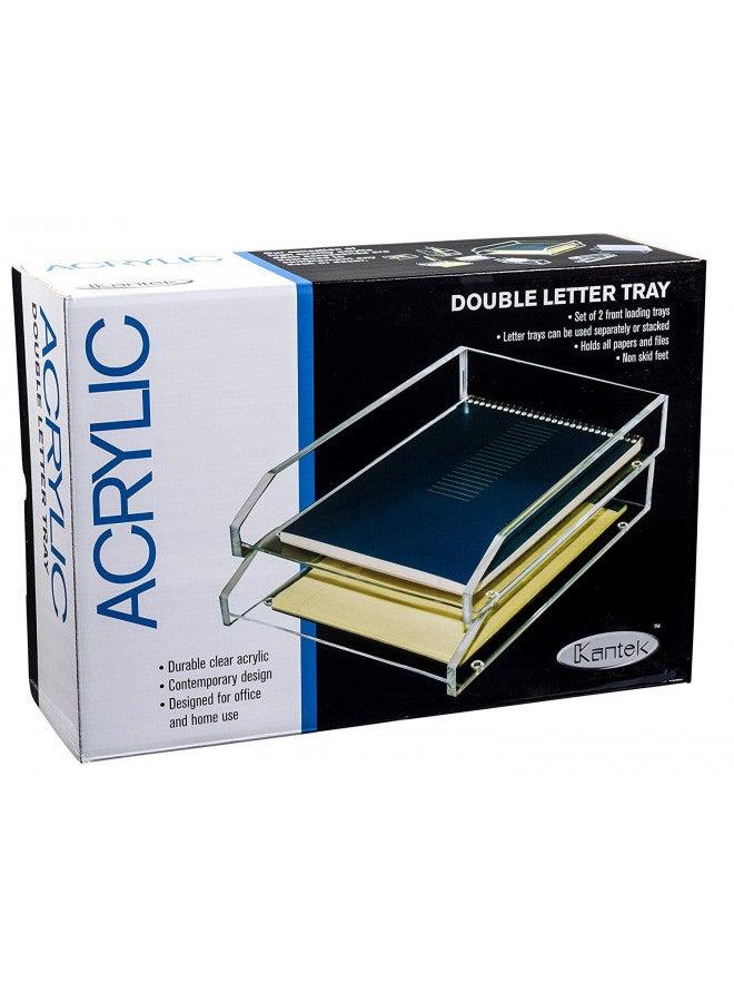 Kantek Clear Acrylic Double Letter Tray, 2 Tier Stackable Desk Organizer, Front loading, 10.6" x 13.9" x 4.8", Non-Skid Feet, Office Organizer, Desk Accessory - Image 2