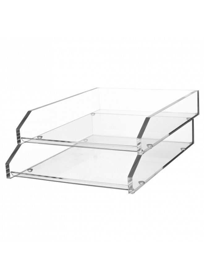 Kantek Clear Acrylic Double Letter Tray, 2 Tier Stackable Desk Organizer, Front loading, 10.6" x 13.9" x 4.8", Non-Skid Feet, Office Organizer, Desk Accessory - Image 1