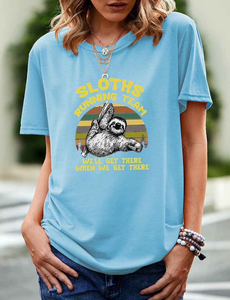 wish independent station sloth fun pattern printed short sleeve t-shirt for women - Image 1