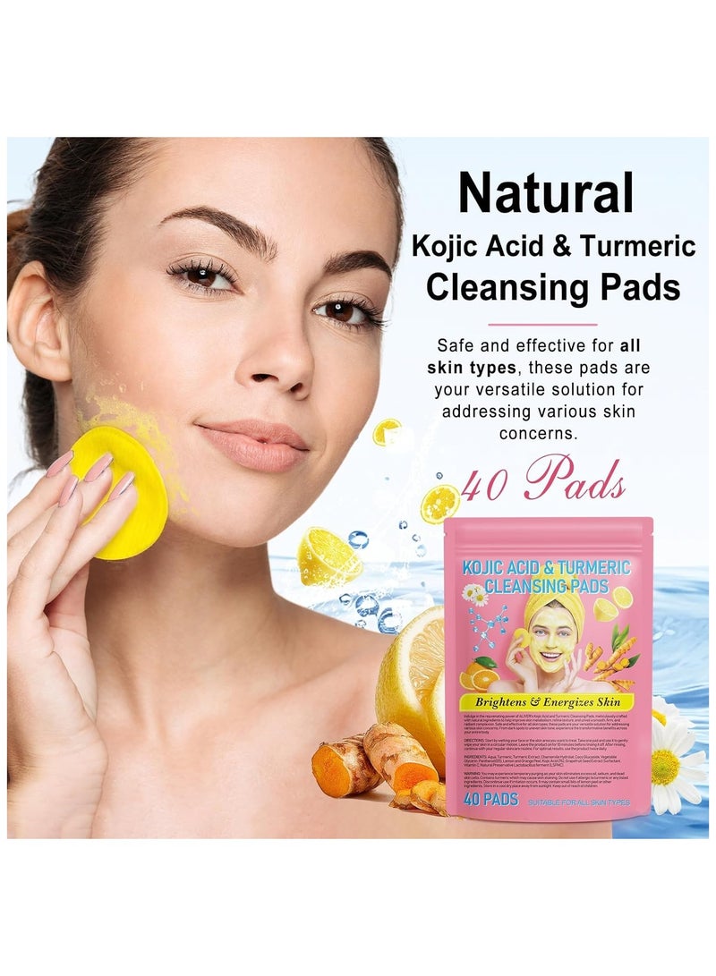 أليفر مناديل الكركم (40 قطعة) لتنظيف البقع، تساعد مناديل تنظيف حمض الكوجيك والكركم على موازنة زيوت فقدان البشرة، وتلاشي القضاء، إزالة الكيراتين الزائدة من الجلد - Image 2