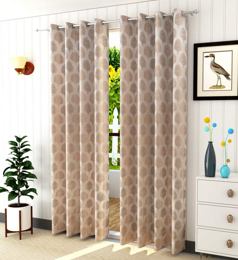 FRESH FROM LOOM Curtains for Door 7 Feet Long Door Window Curtain Premium Polyester Weaved Parda Latest Modern Parde for Living Room Bedroom Home Office Screens Eyelet Ring Beige 2Pc - Image 1