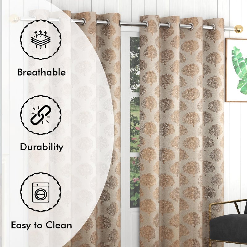 FRESH FROM LOOM Curtains for Door 7 Feet Long Door Window Curtain Premium Polyester Weaved Parda Latest Modern Parde for Living Room Bedroom Home Office Screens Eyelet Ring Beige 2Pc - Image 5
