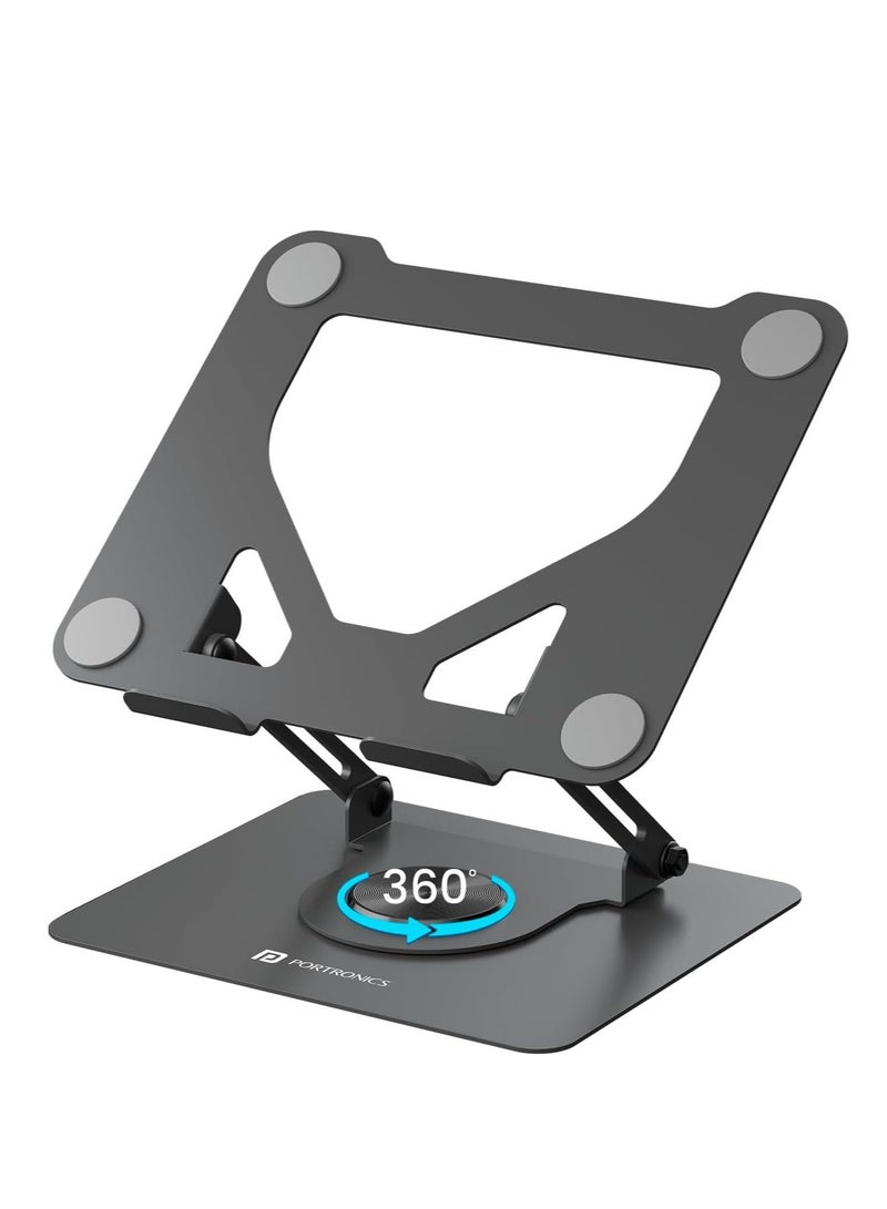 MyBuddy Metal Laptop Stand 360 Degree Rotation Adjustable Height and Angle Foldable Design Good Airflow Carbon Steel Frame Max Weight 10kg for Laptops MacBook Black  - Image 1