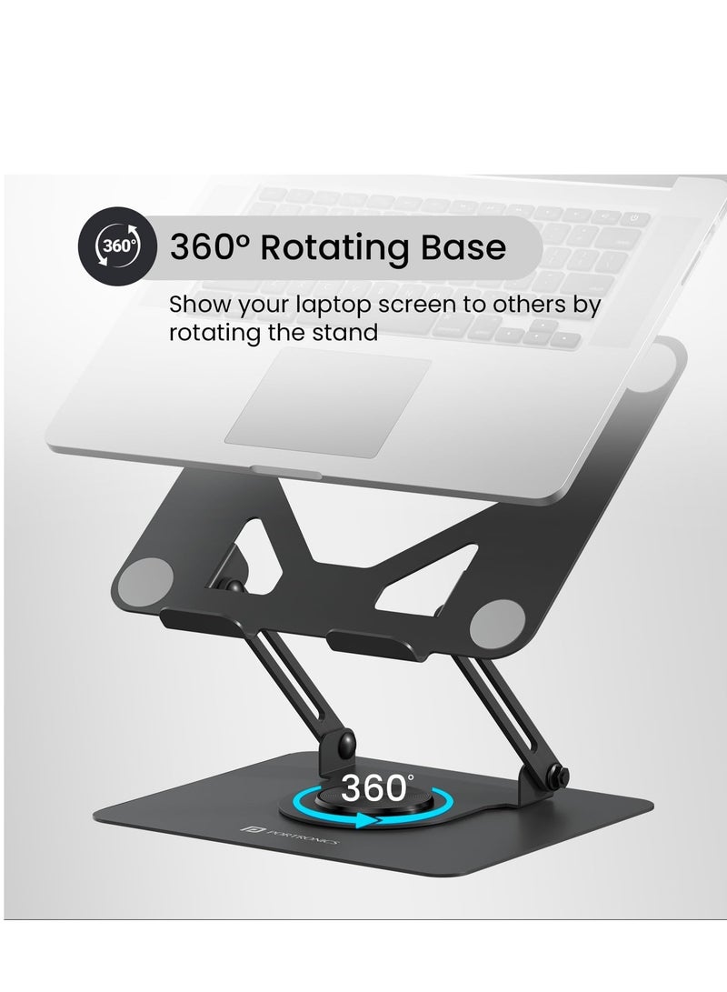 MyBuddy Metal Laptop Stand 360 Degree Rotation Adjustable Height and Angle Foldable Design Good Airflow Carbon Steel Frame Max Weight 10kg for Laptops MacBook Black  - Image 2
