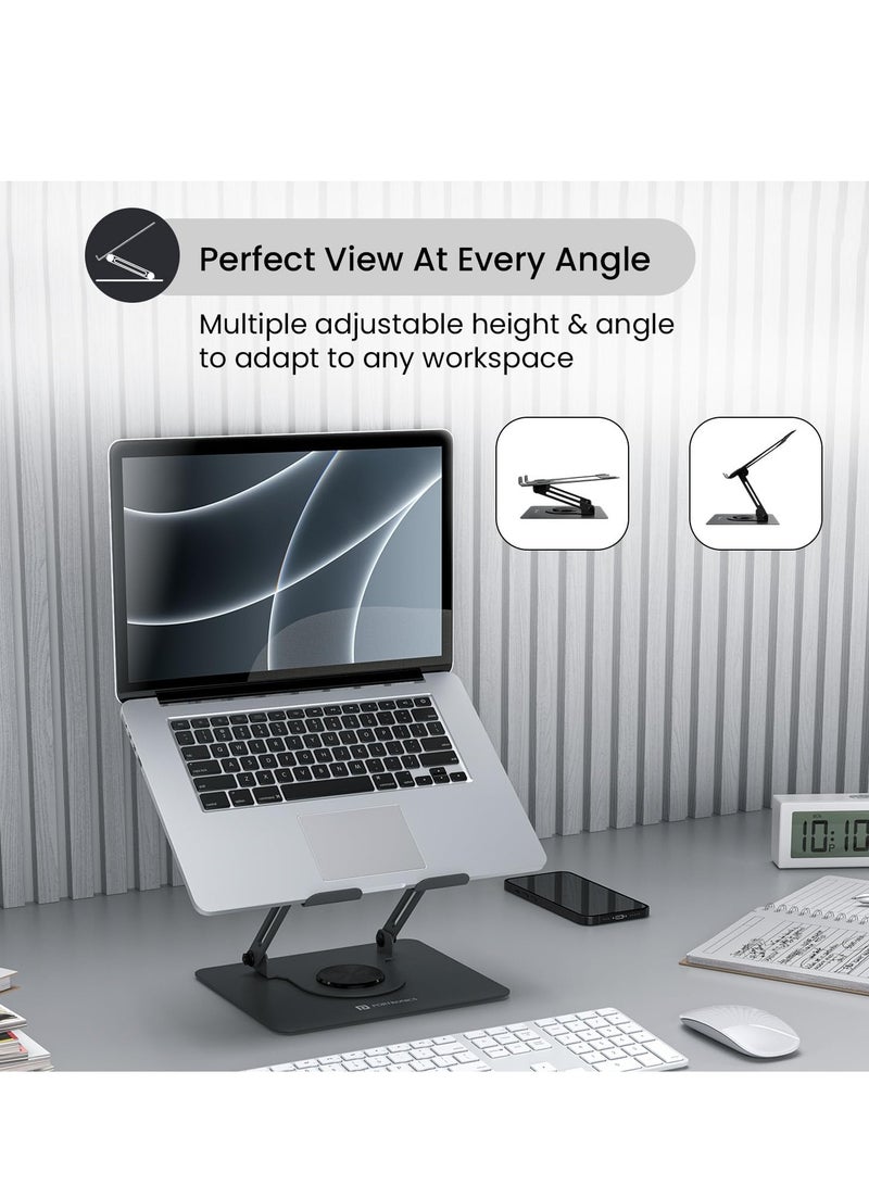 MyBuddy Metal Laptop Stand 360 Degree Rotation Adjustable Height and Angle Foldable Design Good Airflow Carbon Steel Frame Max Weight 10kg for Laptops MacBook Black  - Image 3