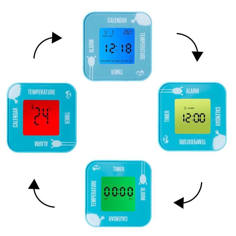 Tinc Kids Digital Alarm Temperature Date  Timer Rotate Flip Clock Blue Small