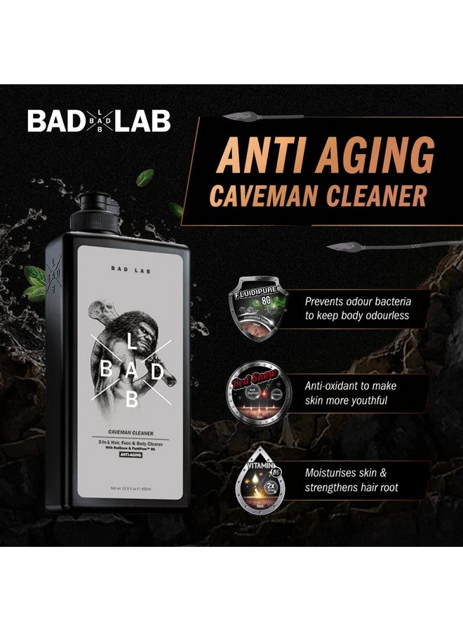 Bad Lab Antiaging 3In1 Caveman Cleaner For Face Body & Hair Men'S Shower Gel Infused With Vitamin E Fluidipure™ 8G & Red Snow Extract For Ph Restoration Antioxidation & Odour Control (400Ml) - Image 3