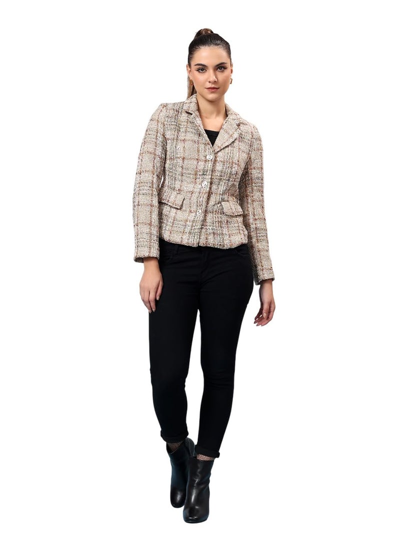 KOTTY Women's Checkered Full Sleeve Multicolor_85 Single Breasted Blazer (Multicolor,XS)-KTTFKWOMENSBLAZER85 - Image 1