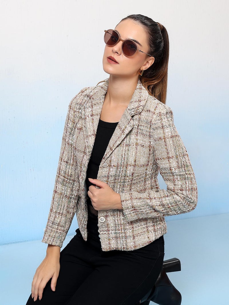 KOTTY Women's Checkered Full Sleeve Multicolor_85 Single Breasted Blazer (Multicolor,XS)-KTTFKWOMENSBLAZER85 - Image 5
