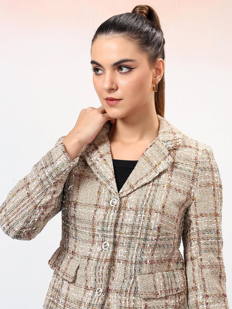 KOTTY Women's Checkered Full Sleeve Multicolor_85 Single Breasted Blazer (Multicolor,XS)-KTTFKWOMENSBLAZER85 - Image 4