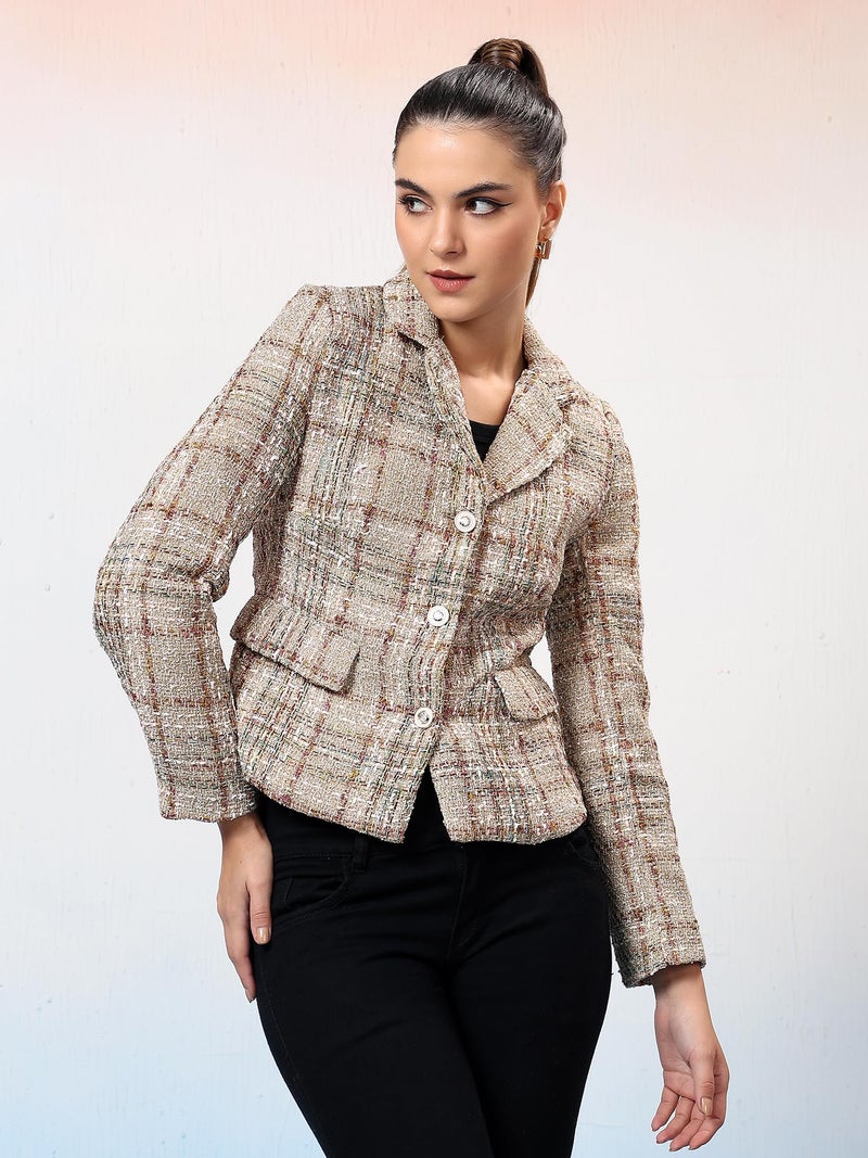 KOTTY Women's Checkered Full Sleeve Multicolor_85 Single Breasted Blazer (Multicolor,XS)-KTTFKWOMENSBLAZER85 - Image 2