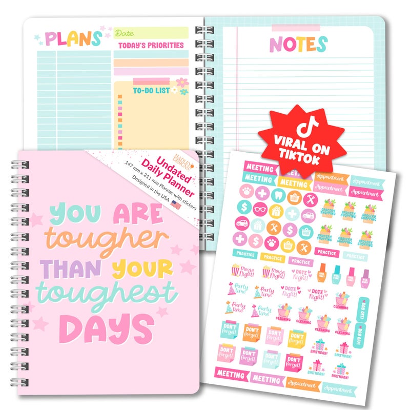 Hadley Designs Daily Planner Undated Undated Daily Planner with Hourly Schedule To Do List Notebook for Work Day Planners for Kids Adults Teacher Supplies Teacher Graduation Gifts - Image 2
