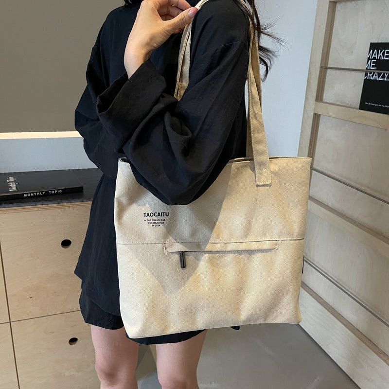 2024 Retro Large Capacity Underarm Bag Women'S Bag New Simple Casual Canvas Bag Shoulder Commuter Tote Bag - Image 3