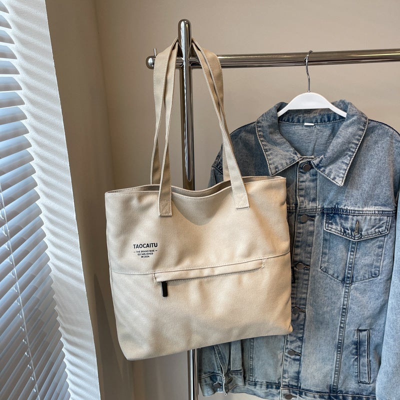 2024 Retro Large Capacity Underarm Bag Women'S Bag New Simple Casual Canvas Bag Shoulder Commuter Tote Bag - Image 2