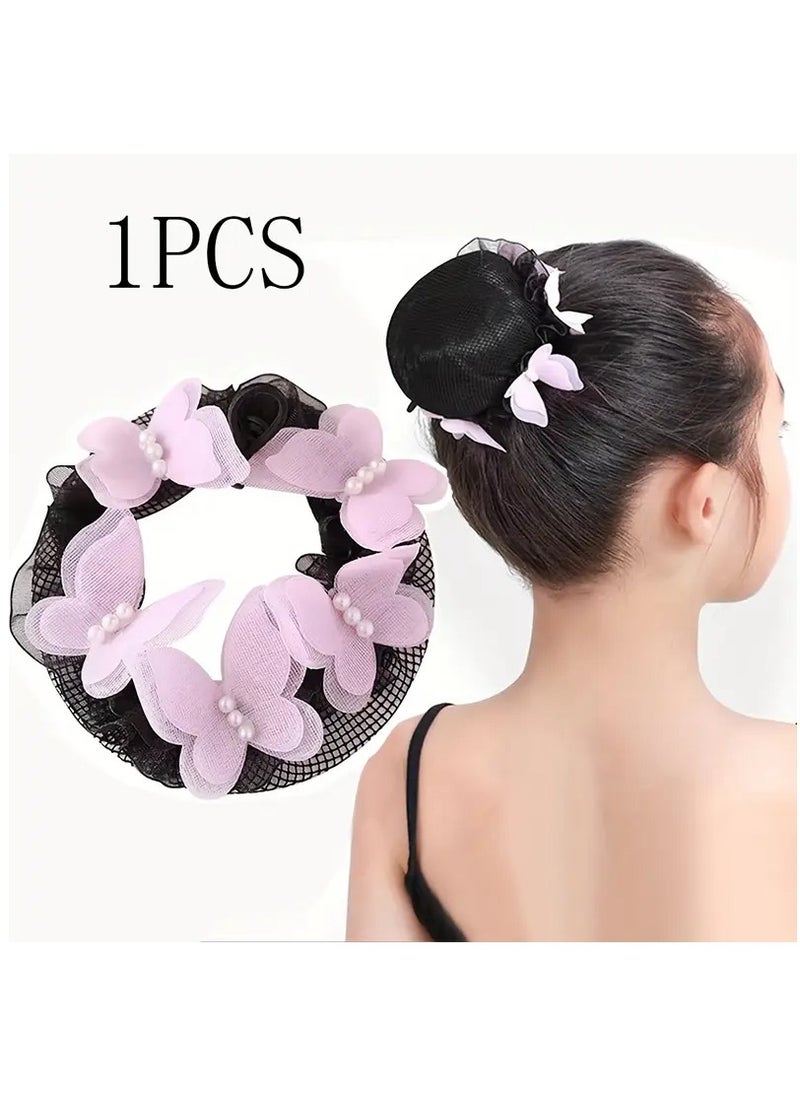 Goolsky Elegant Mesh Hair Ring with Rhinestone Butterfly Accents for Dance Performances - Single Piece Hair Accessory for Ballet, Dance Classes, Exams, and Competitions - Stylish Hair Tie for Bun Hairstyles  - Image 1