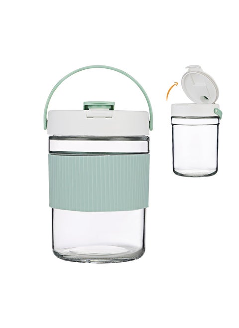 Premium Flip-Top Glass Pitcher, (40 fl.oz) Container with Handle and Spout Airtight Leakproof Jar Pitcher Design for Food Storage, Dishwasher Refrigerator Safe