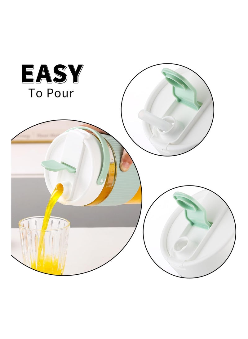 Premium Flip-Top Glass Pitcher, (40 fl.oz) Container with Handle and Spout Airtight Leakproof Jar Pitcher Design for Food Storage, Dishwasher Refrigerator Safe