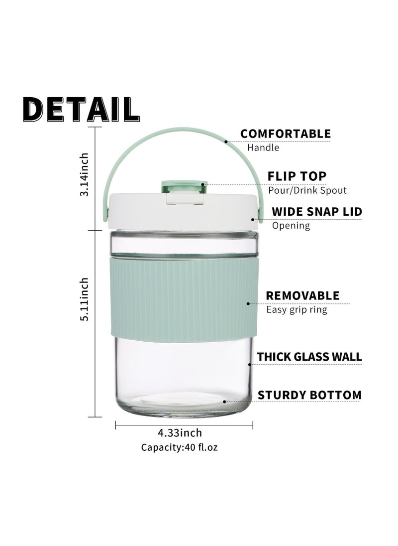 Premium Flip-Top Glass Pitcher, (40 fl.oz) Container with Handle and Spout Airtight Leakproof Jar Pitcher Design for Food Storage, Dishwasher Refrigerator Safe