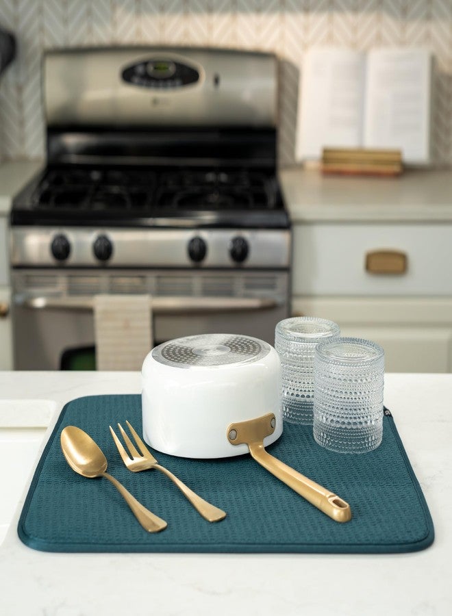 S&T INC. Dish Drying Mat, Highly Absorbent Microfiber Kitchen Counter Mat, Dish Drying Pad for Dishes, Utensils, Pots and Pans, Large 16" x 18", Tapestry Blue - Image 4