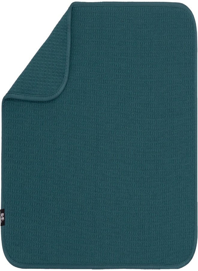 S&T INC. Dish Drying Mat, Highly Absorbent Microfiber Kitchen Counter Mat, Dish Drying Pad for Dishes, Utensils, Pots and Pans, Large 16" x 18", Tapestry Blue - Image 1