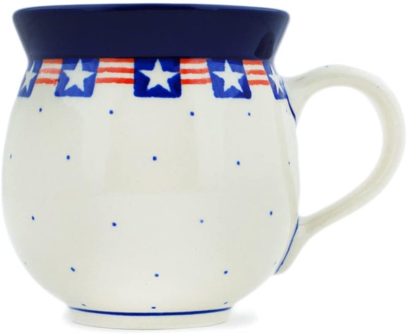 Polmedia Polish Pottery كوب فقاعات خزف بولندي أصلي سعة 12 أونصة بتصميم العلم القديم الكبير مصنوع يدويًا في بولسوافيا بولندا بواسطة سيراميكا أرتيستشنا شهادة الأصالة - Image 1