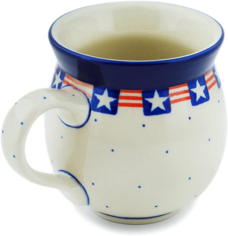 Polmedia Polish Pottery كوب فقاعات خزف بولندي أصلي سعة 12 أونصة بتصميم العلم القديم الكبير مصنوع يدويًا في بولسوافيا بولندا بواسطة سيراميكا أرتيستشنا شهادة الأصالة - Image 3