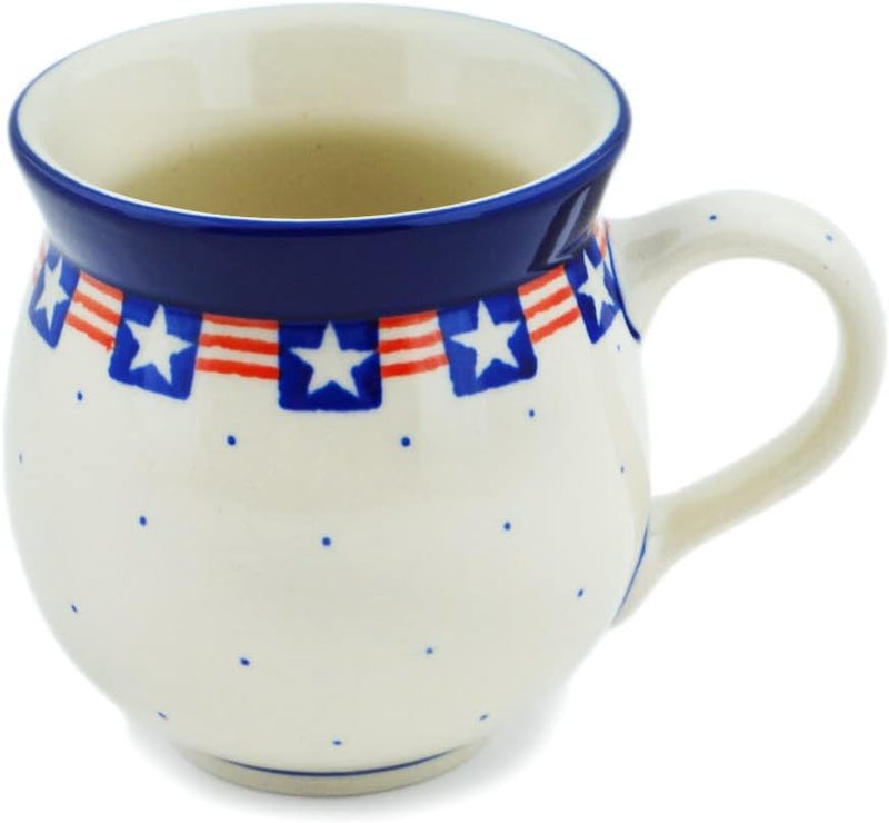 Polmedia Polish Pottery كوب فقاعات خزف بولندي أصلي سعة 12 أونصة بتصميم العلم القديم الكبير مصنوع يدويًا في بولسوافيا بولندا بواسطة سيراميكا أرتيستشنا شهادة الأصالة - Image 2