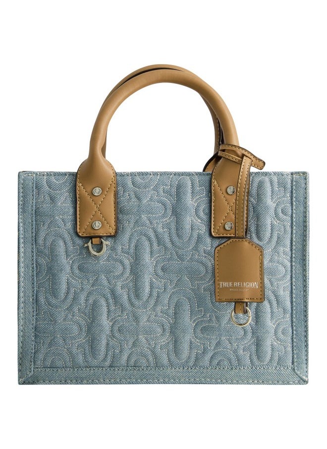 TRUE RELIGION - Women'S Tote Bag Quilted Horseshoe Denim Travel Shoulder Handbag With Adjustable Crossbody Strap Light Blue - Image 1