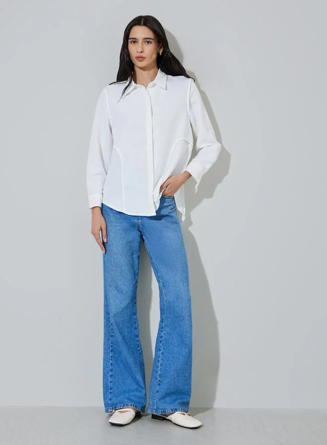 ستايلي White Longline Shirt with Concealed Placket