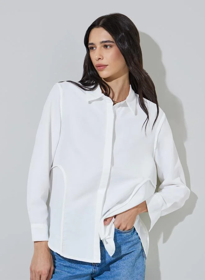 ستايلي White Longline Shirt with Concealed Placket