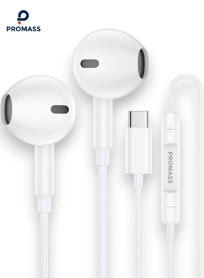 بروماس سماعات اذن USB نوع سي مع ميكروفون، صوت رقمي هاي فاي، خاصية الغاء الضوضاء، متوافقة مع ايفون 15، جالكسي اس 23، بكسل 7 - Image 1