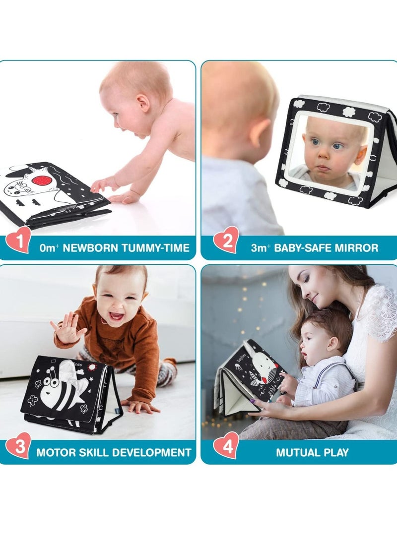 SYOSI Soft Cloth Baby Book Toy, Black and White Cloth Books Tummy Time Mirror for Babies Toys for Infants High Contrast Baby Toys for Newborn - Baby Sensory Toys - Best Gift for 0 3 6 9 Months Baby - Image 4