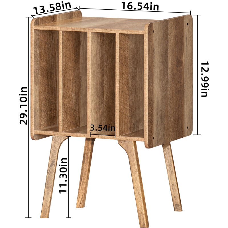 LELELINKY Record Player Stand,Vinyl Record Storage Table with 4 Cabinet Up to 100 Albums,Mid-Century Modern Turntable Stand with Wood Legs,Oak Grey Vinyl Holder Display Shelf for Bedroom Living Room - Image 3