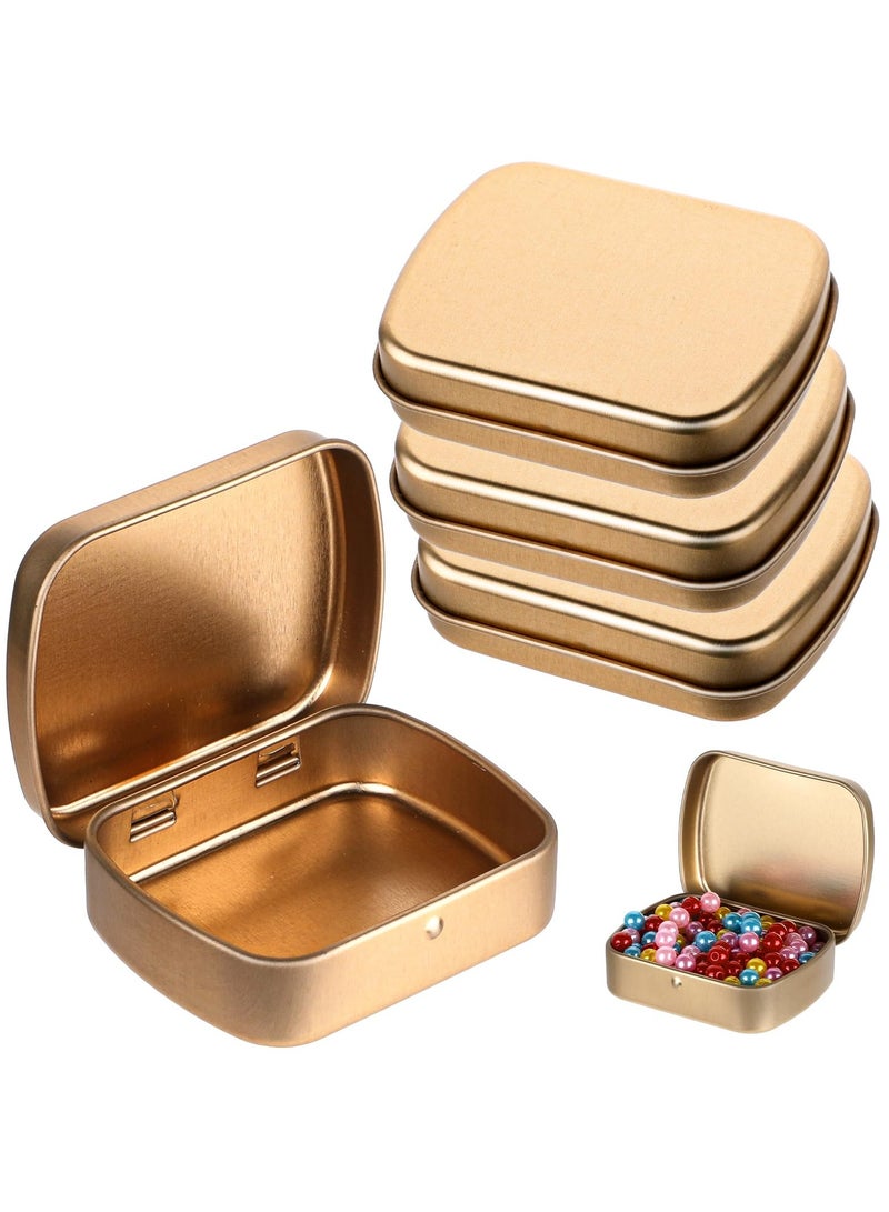 SOLARAE Hinged Tin Boxes with Lid, 4 Pieces Rectangular Tin Box Containers Small Metal Storage Box Portable Stash Box Empty Metal Tins with Lids for Candy Cookiesjewelry Beads Key Earrings Organizer, Gold - Image 1