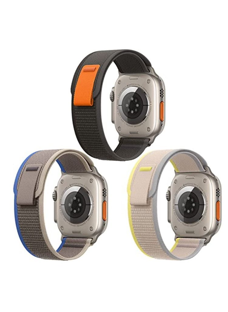 MOCOM - 3 Pack -Apple Watch Ultra Band Trail Loop 49mm/45mm/44mm/42mm Yellow/Beige Blue/Gray Black/Gray - Image 1