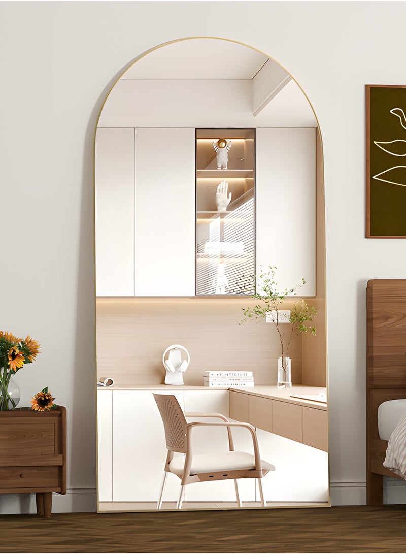 CASSILANDO Full Length Mirror 180x80cm Arch Floor Mirror with Stand Arched Mirror Full Body Mirror Black Standing Hanging or Leaning Against Wall for Bedroom - Image 1
